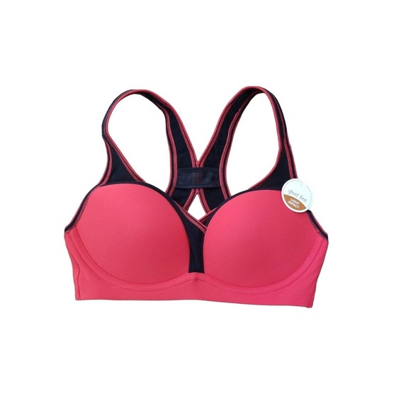 Light Impact Sports Bra Size 32C Women's Le Mystere Wire free US Black/Red New - Picture 2 of 9